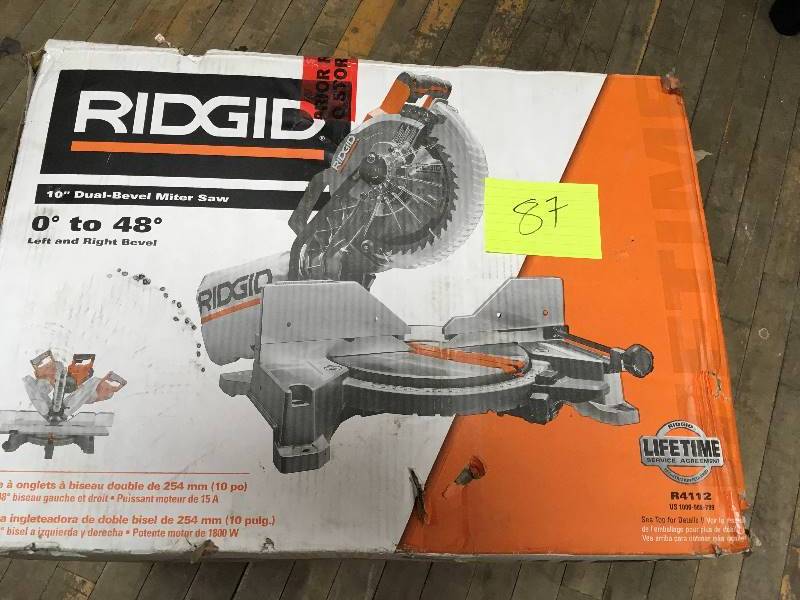 lot 87 image: Ridgid 10 Dual-Bevel Miter Saw in like new condition