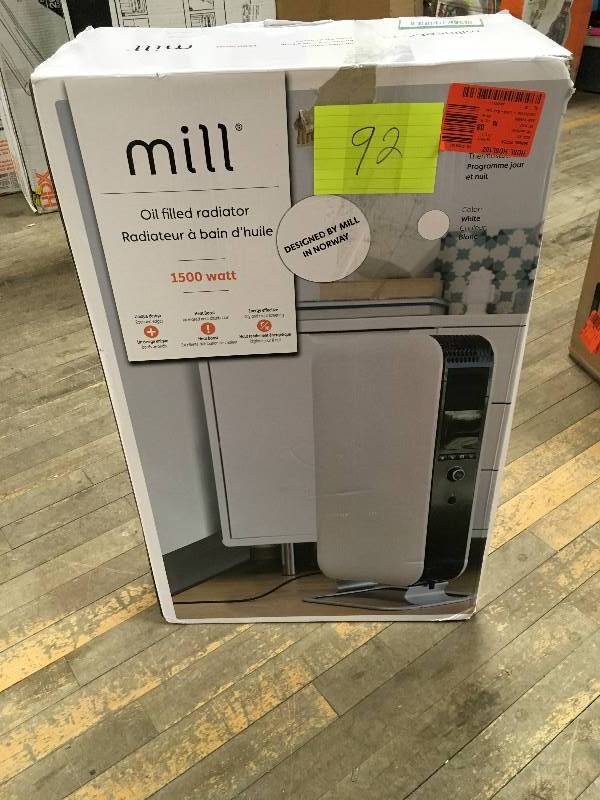 lot 92 image: Mill Oil Filled Radiator 1500 Watts, White