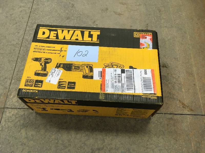 lot 102 image: DeWalt 18 Volt Cordless 4 Tool Combo Kit