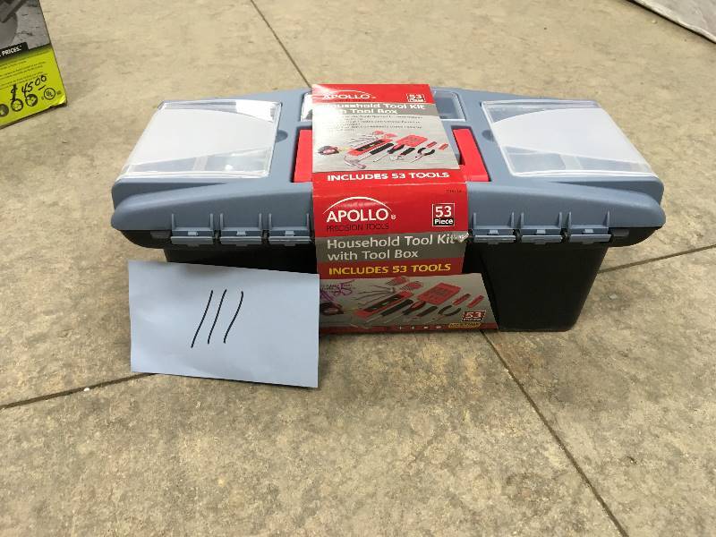 lot 111 image: Apollo Precision Tools Household Tool Kit with Tool Box Includes 53 Tools not used