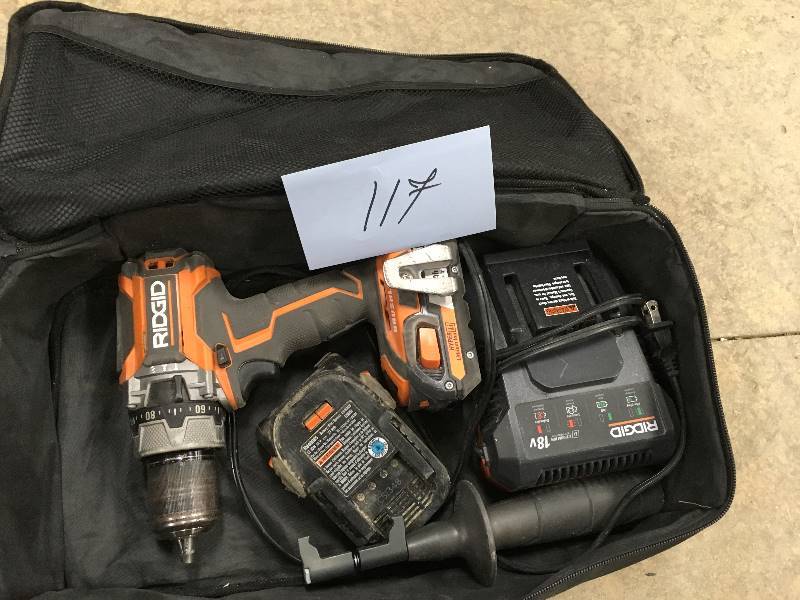 lot 117 image: Ridgid Gen5X Brushless 18 Volt Compact Hammer DrillDriver Kit used in good working condition