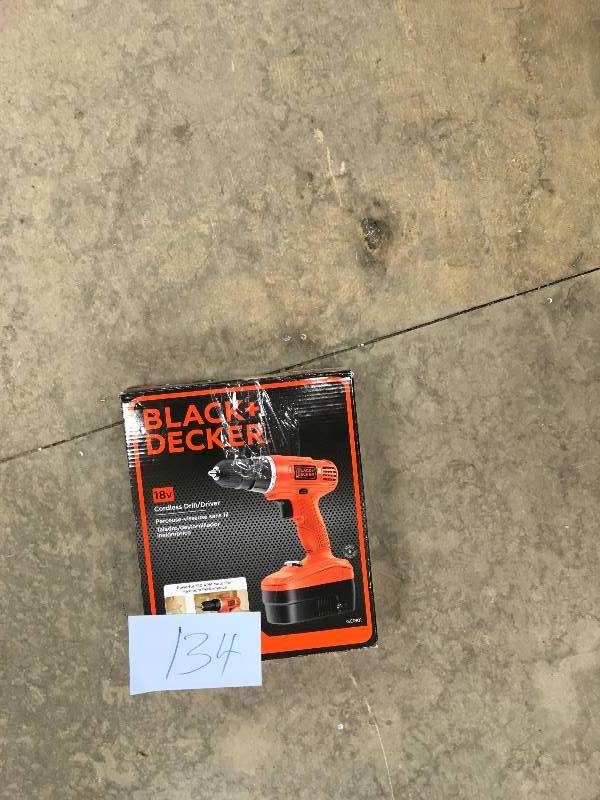 lot 134 image: Black & Decker 18 Volt Cordless DrillDriver open box never used