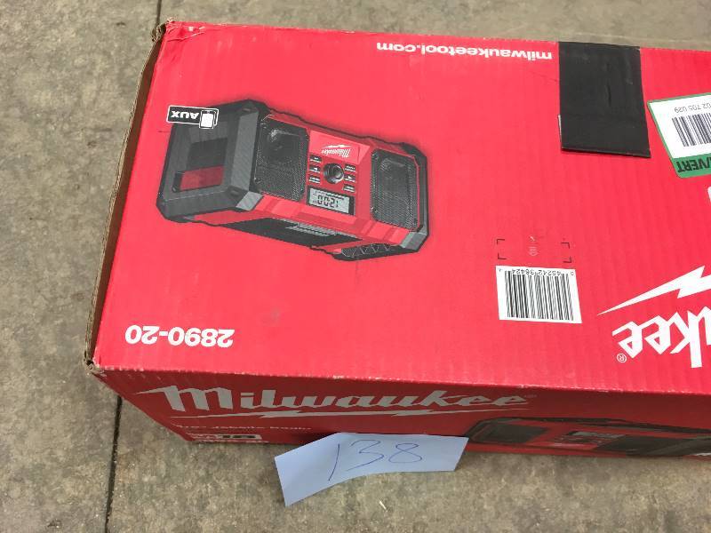lot 138 image: Milwaukee M18 Cordless Jobsite Radio - BARE TOOL ONLY open box in like new condition