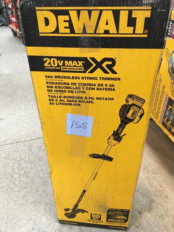 lot 155 image: Dewalt 13 in. 20-Volt MAX Lithium-Ion Cordless Brushless Dual Line String Grass Trimmer with 5.0Ah Battery and Charger Included
