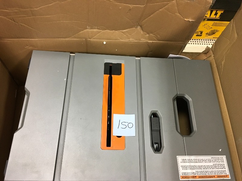 lot 150 image: Ridgid 10 in Compact Table Saw - stand NOT included open box in like new condition