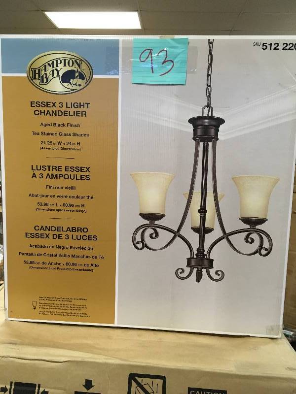 Hampton Bay Chandelier Essex 3 Light  New