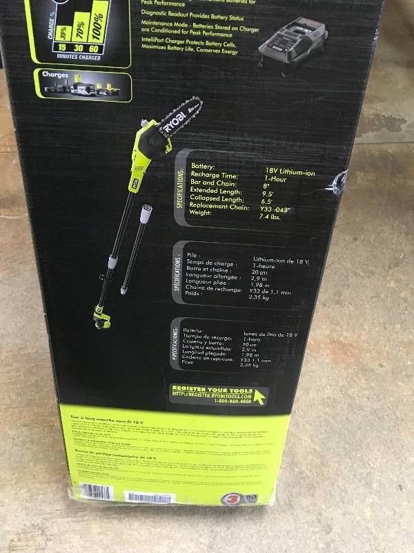 Ryobi One  18 Volt 8 Cordless Pole Saw Open box in like new condition