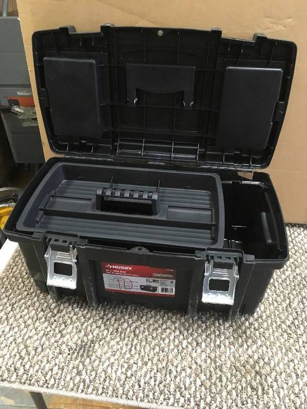 Husky 22 in. Tool Box with New Metal Latches, Black Open box in like new condition