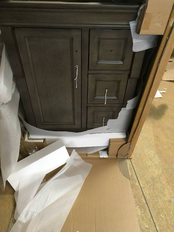 Home Decorators Collection Naples 24 in. W Bath Vanity Cabinet Only in Distressed Grey with Right Hand Drawer - Cracked