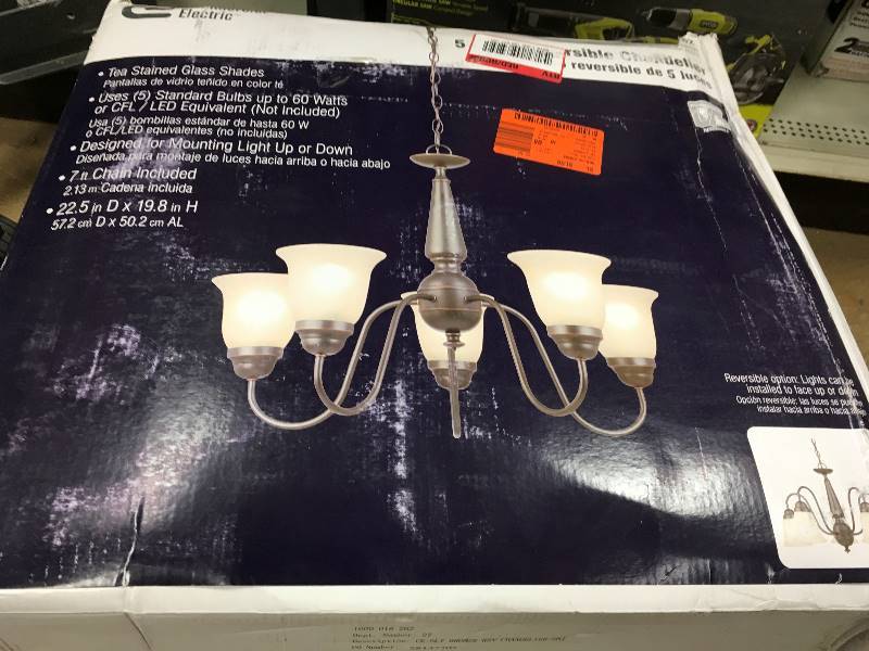 Commercial Electric 5-Light Oil-Rubbed Bronze Reversible Chandelier with Tea Stained Glass Shades - Missing 2 Shades