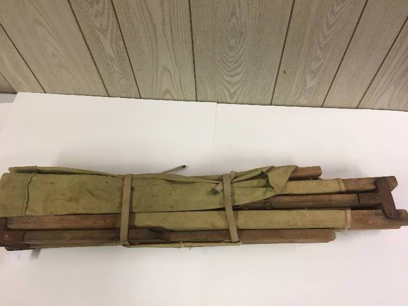 lot 65 image: Vintage Canvas & Wood Cot