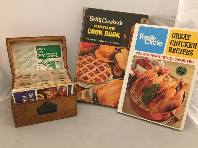 lot 92 image: Vintage Recipe Box with Recipes & Cookbooks