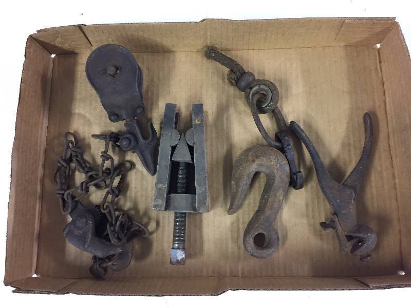 lot 39 image: Vintage Metal Hook, Pulley, More
