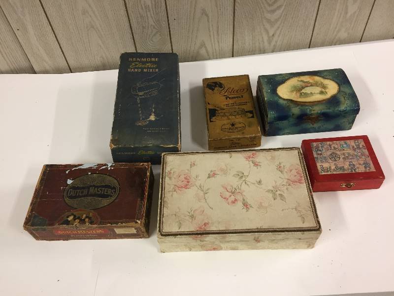 lot 46 image: Vintage Boxes, Cake Decorator Set, Hand Mixer