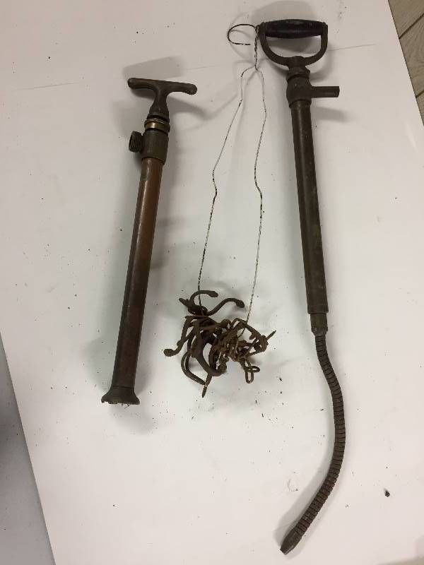 lot 76 image: Vintage Copper Outdoor Faucet  & Suction Pump & Hooks