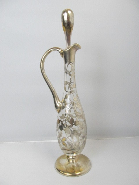 lot 44 image: Antique Sterling Silver Overlay EwerDecanter