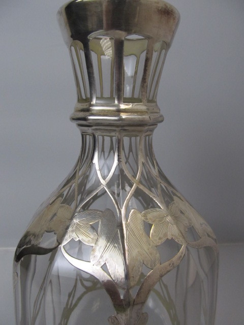 lot 45 image: Large Antique Nouveau Style Sterling Silver Overlay Decanter
