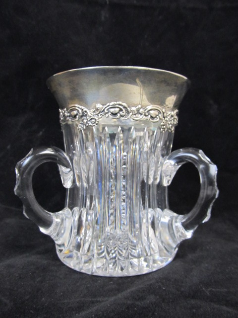 lot 46 image: Signed Antique Sterling Silver Cut Crystal Loving Cup