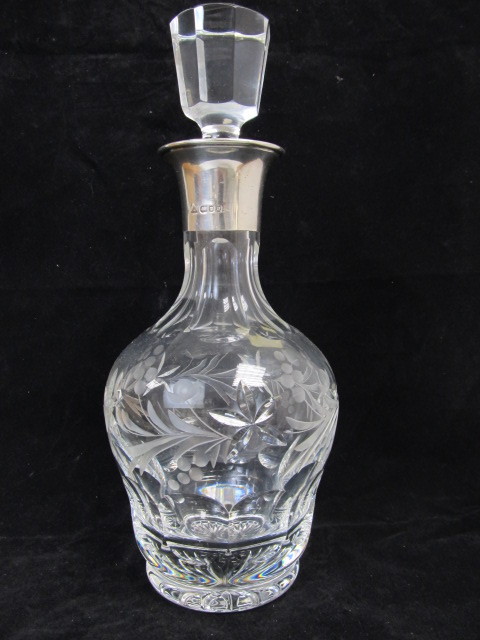 lot 48 image: English Etched Crystal & Sterling Silver Hallmarked Decanter