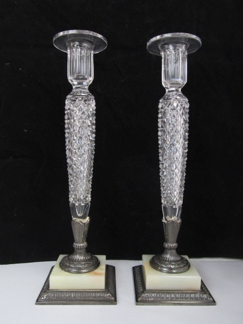 lot 3 image: Antique Signed PAIRPOINT American Brilliant Cut 16 Candlesticks