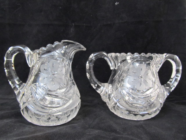 lot 13 image: Antique Cut Crystal Signed PITKIN & BROOKS Cream & Sugar Set