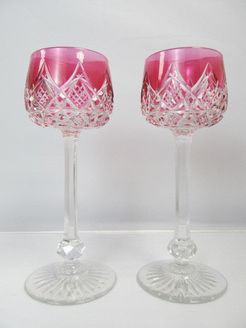 lot 20 image: Pair of Antique Signed BACCARAT Colbert Pattern Cut to Clear Crystal Goblets
