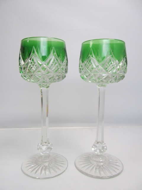 lot 23 image: Pair of Antique Signed BACCARAT Colbert Pattern Cut to Clear Crystal Goblets
