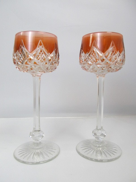 lot 26 image: Pair of Antique Signed BACCARAT Colbert Pattern Cut to Clear Crystal Goblets