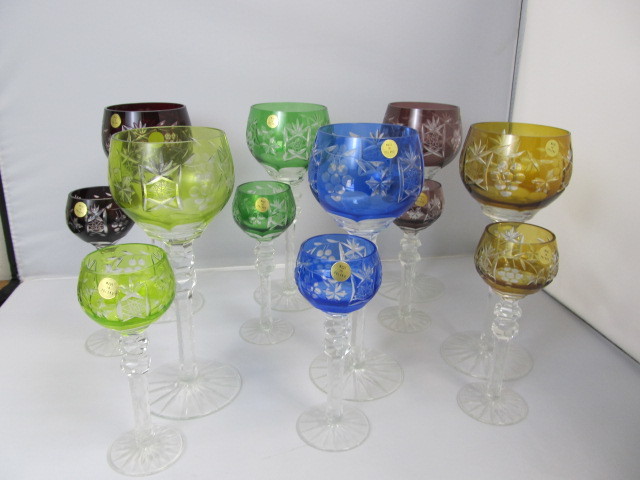 lot 58 image: Matching Large & Small Sets of Vintage Cut to Clear Crystal Goblets