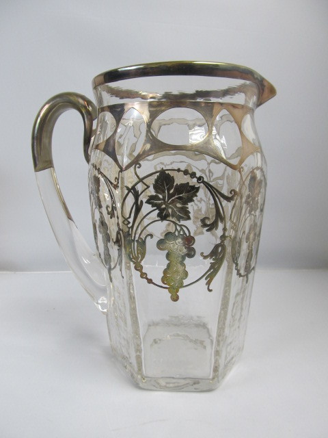 lot 66 image: LARGE Antique Sterling Silver Overlay Water Pitcher