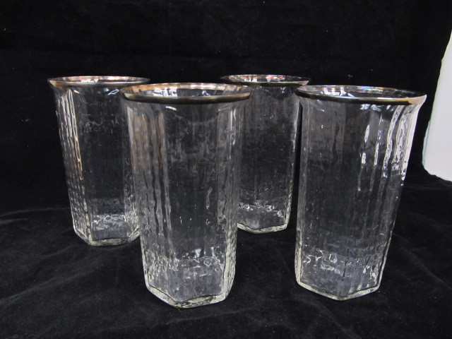 lot 72 image: Antique Thin Wavy Glass Tumblers wSterling Rims