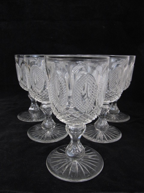 lot 79 image: SET OF 6 Antique Fine Diamond Pattern Cut Crystal Goblets
