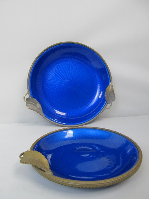 lot 95 image: Signed Evans Cobalt Blue Enamel & Brass Small Trays