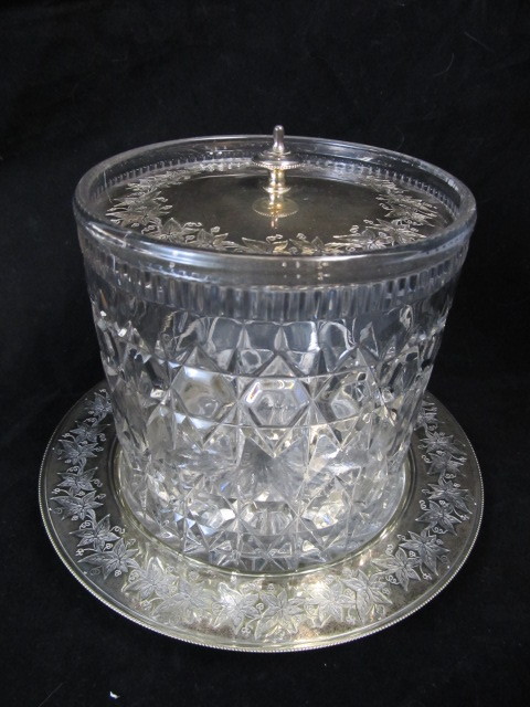 lot 97 image: Vintage Crystal Jar wSilverplated Top & Tray