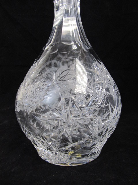 lot 111 image: Vintage Signed JOSEF SVARC Deep Cut Crystal Decanter wThistle & Thorn Etching
