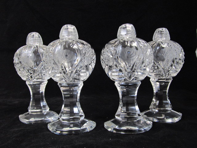lot 106 image: 4 Vintage Crystal Salt & Pepper Shakers wGlass Screw Tops