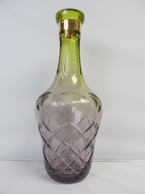 lot 109 image: Antique Signed 2 Color Cut Crystal Decanter