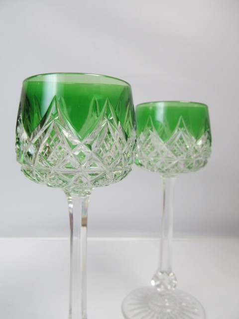 lot 24 image: Pair of Antique Signed BACCARAT Colbert Pattern Cut to Clear Crystal Goblets