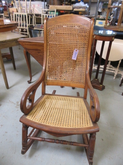 lot 918 image: WOOD ROCKER WITH CANE SEAT AND BACK