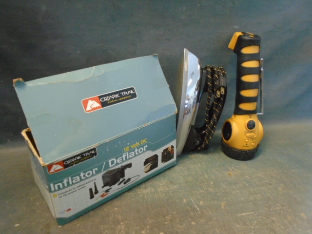 Clothes Iron, Emergency Flashlight and InflatorDeflator