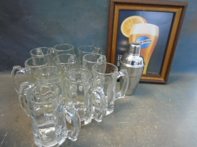 Beer Mugs, Drink Mixer and Wall Hanging