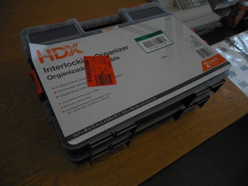 lot 13 image: HDX 15-Compartment Interlocking Small Parts Organizer in Black (2-Pack)