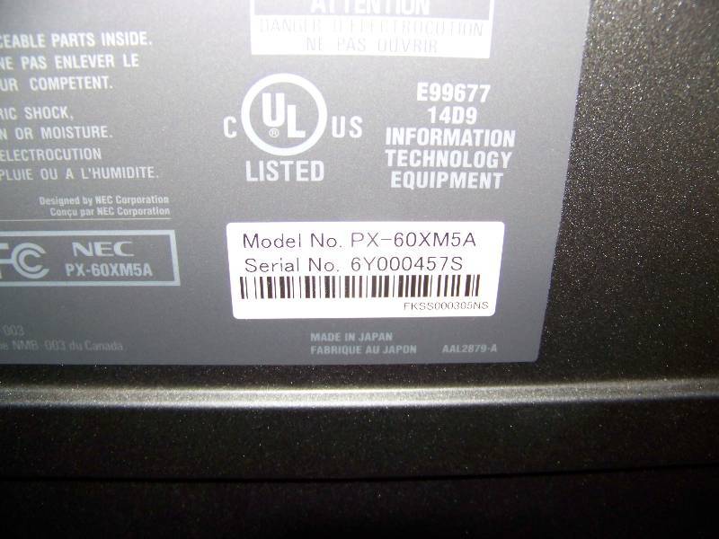 lot 15 image: 60, NEC, PlasmaSync PX-60XM5A, Plasma Display  Monitor