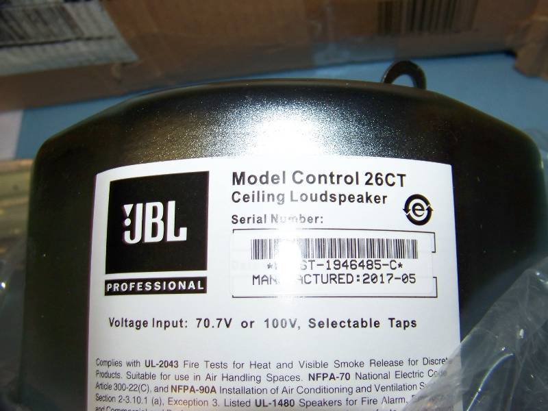 lot 61 image: (2) JBL, Control 26CT, In-Ceiling Speakers  Loudspeakers with Speaker Grilles and Ceiling Tile Brackets