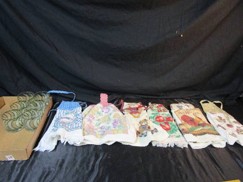 lot 79 image: Six Glasses and Hanging Towels