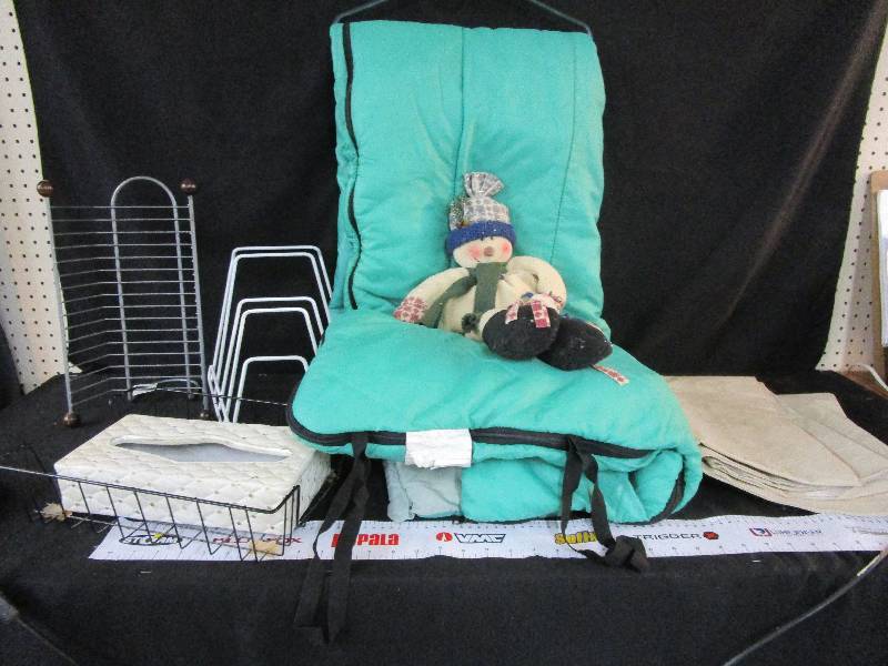lot 97 image: Sleeping Bag, Office Supplies, Table Cloth and Snowman