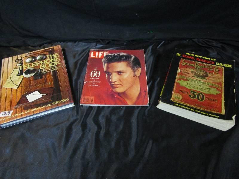 lot 112 image: Feb 1995 Life Magazine featuring Elvis, Sears and Roebuck Catalog and Phone Book all about old phones