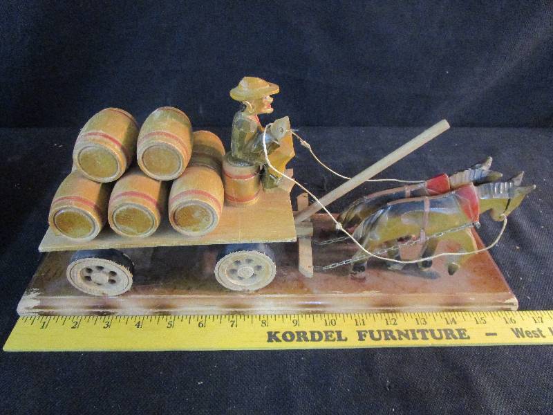 lot 123 image: Hand Carved Wagon and Horses