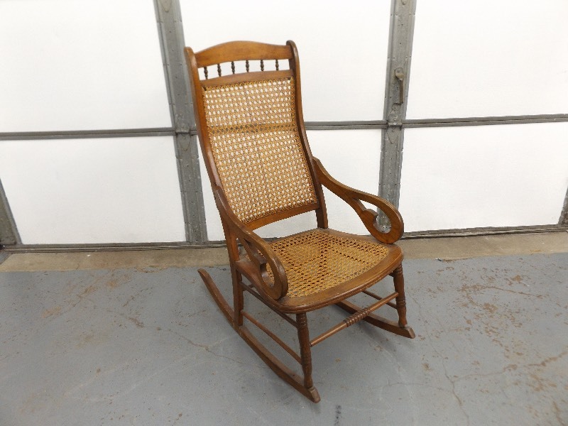 Antique Wood Ratan Rocking Chair