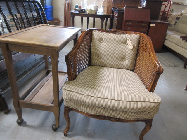 lot 109 image: CANE CHAIR WITH SIDE TABLE